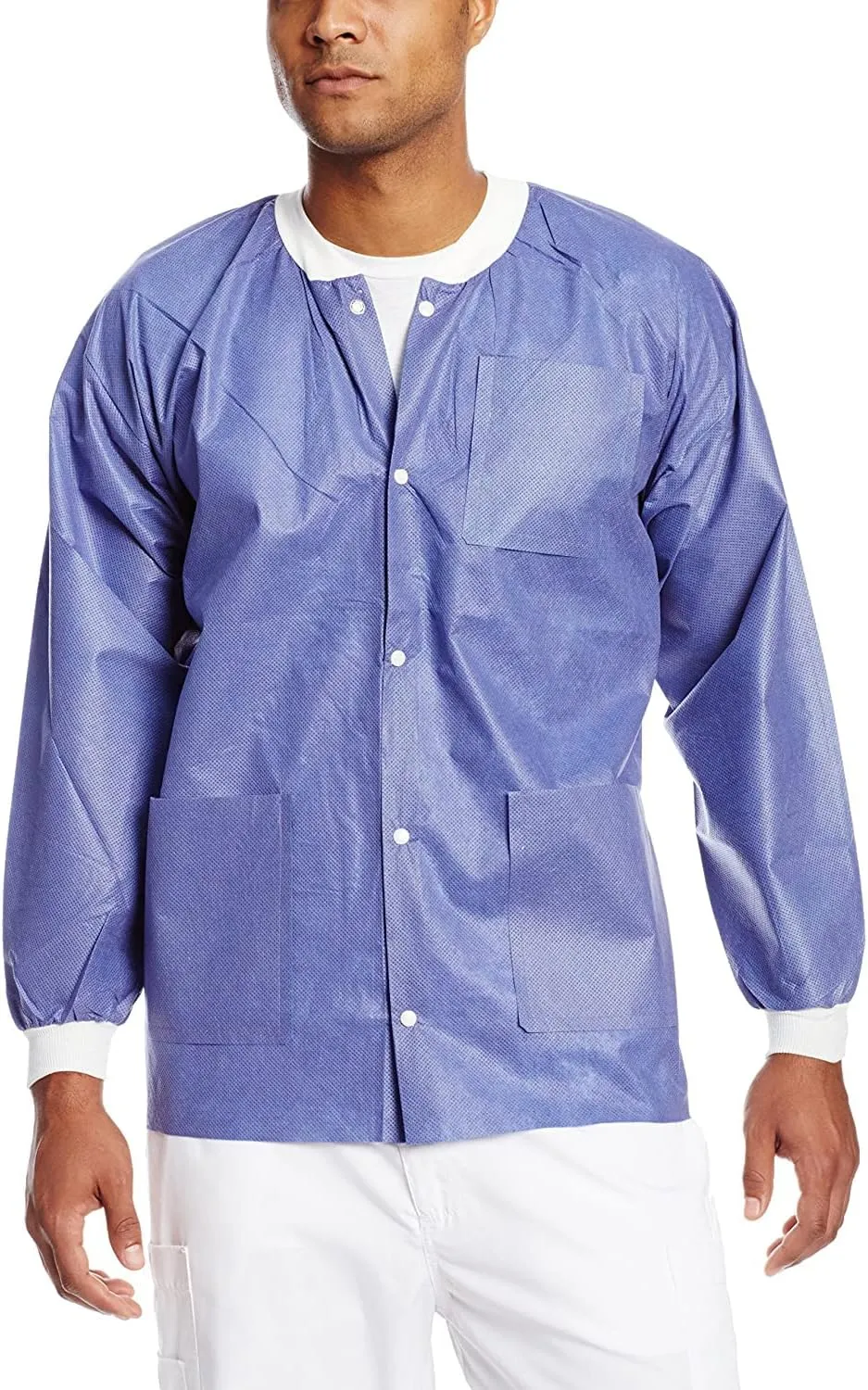 10 Pack Disposable Lab Jackets - Hip Length Reusable Scrub Jacket Unisex, with Knit Cuffs and Pockets