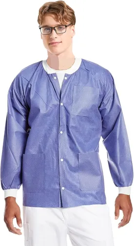 10 Pack Disposable Lab Jackets - Hip Length Reusable Scrub Jacket Unisex, with Knit Cuffs and Pockets