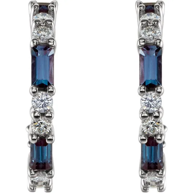 14KT GOLD 1.12 CTW ALEXANDRITE & 1/2 CTW DIAMOND HOOP EARRINGS
