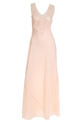 1930s Pink Silk Embroidered Vintage Nightgown W Net & Applique