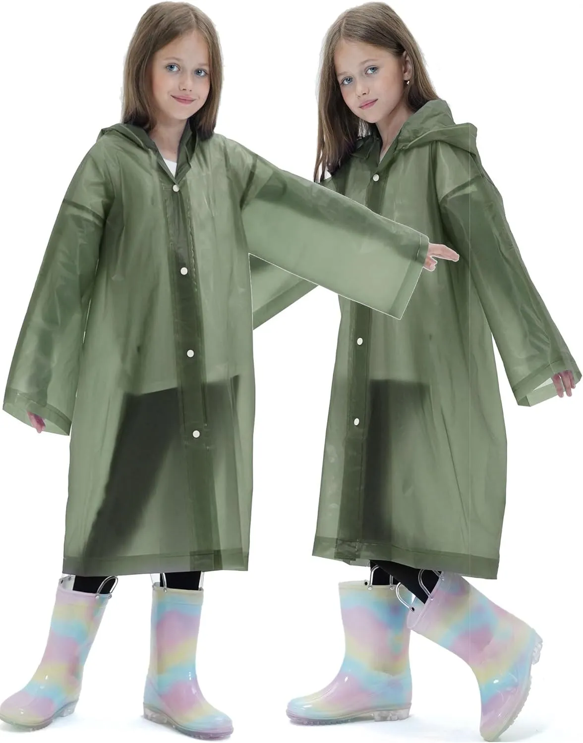 2 Pack Raincoats for Kids, Borogo Reusable Rain Ponchos with Hood and Sleeves Rain Coats for Boys and Girls