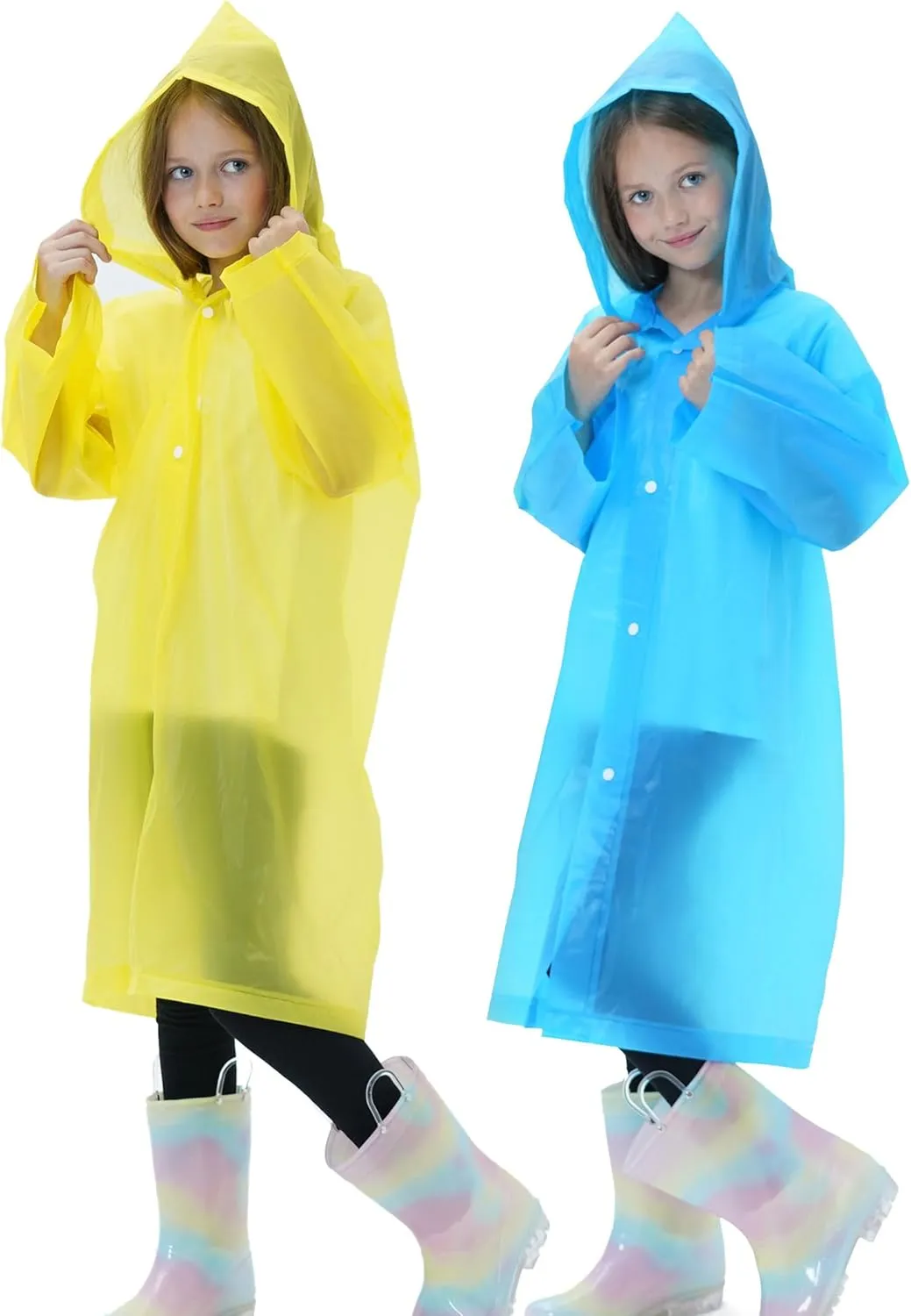 2 Pack Raincoats for Kids, Borogo Reusable Rain Ponchos with Hood and Sleeves Rain Coats for Boys and Girls
