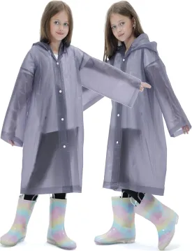 2 Pack Raincoats for Kids, Borogo Reusable Rain Ponchos with Hood and Sleeves Rain Coats for Boys and Girls