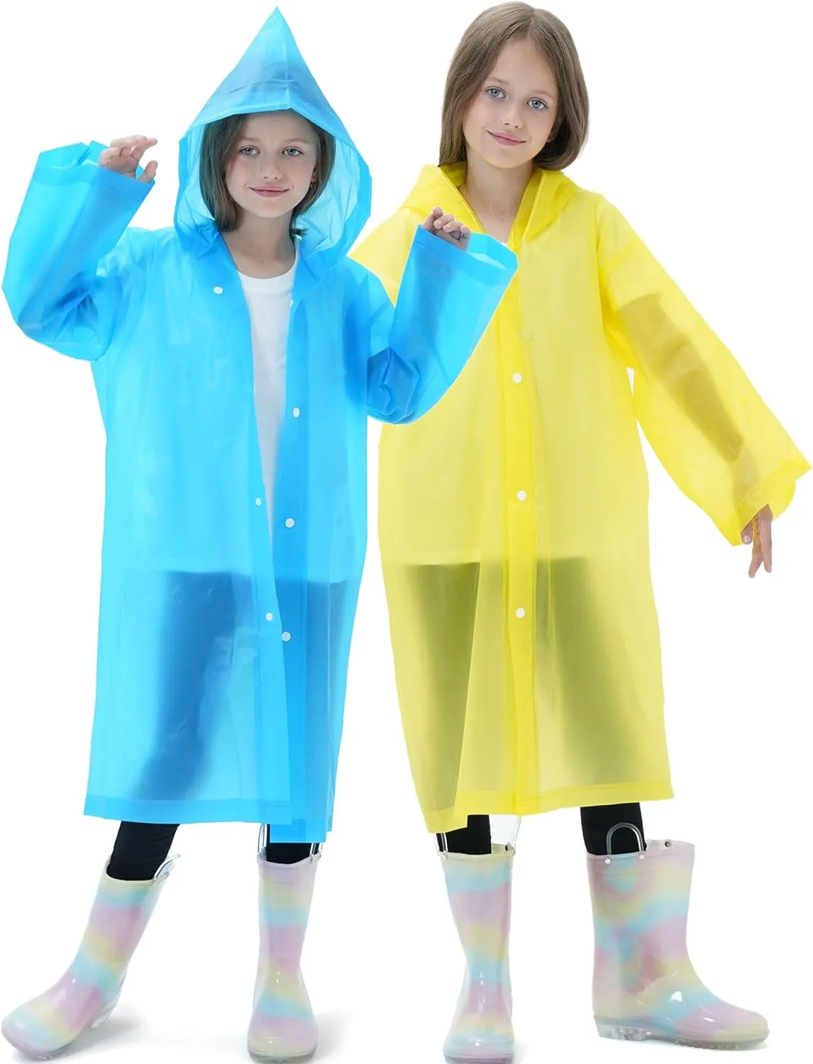 2 Pack Raincoats for Kids, Borogo Reusable Rain Ponchos with Hood and Sleeves Rain Coats for Boys and Girls