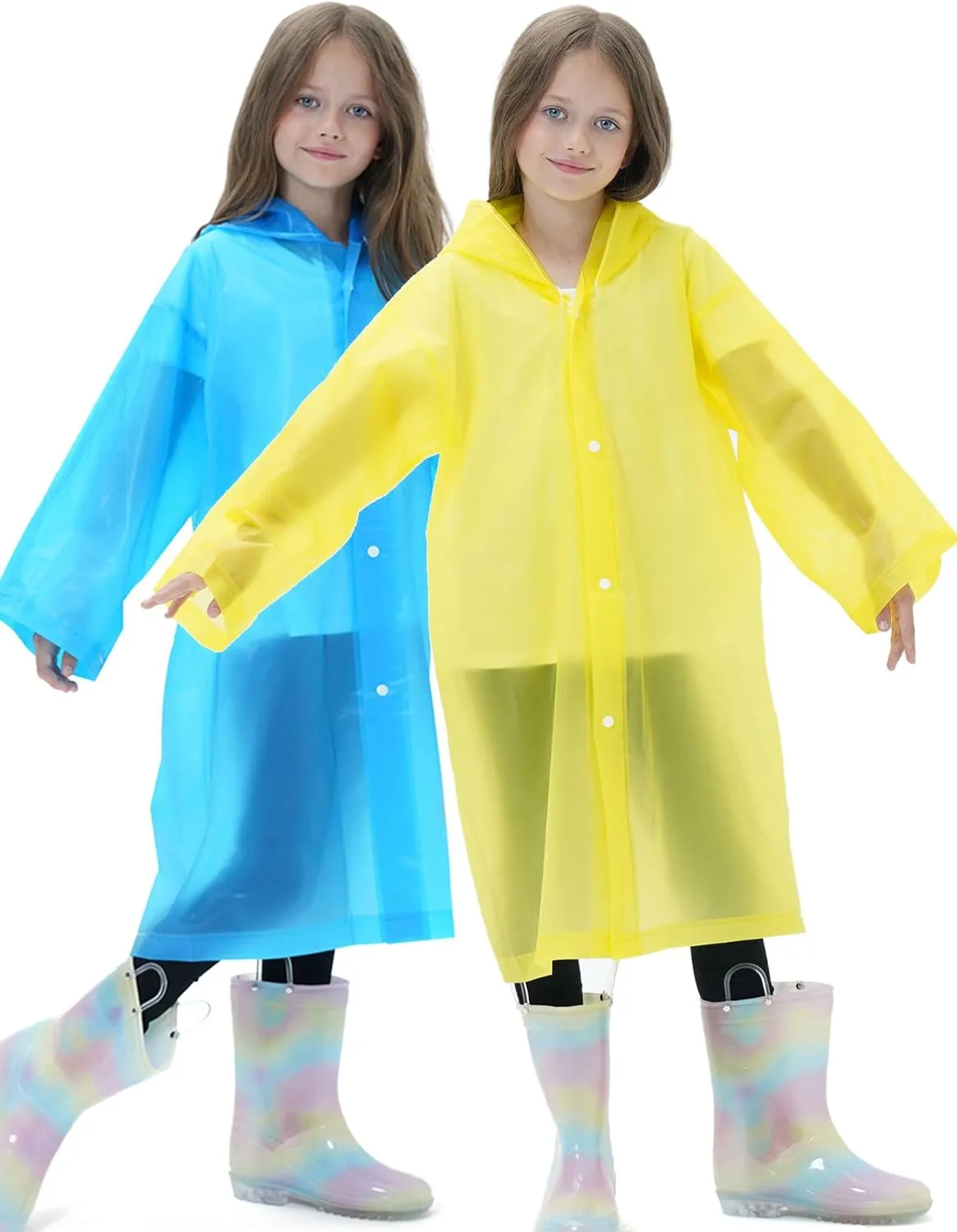 2 Pack Raincoats for Kids, Borogo Reusable Rain Ponchos with Hood and Sleeves Rain Coats for Boys and Girls