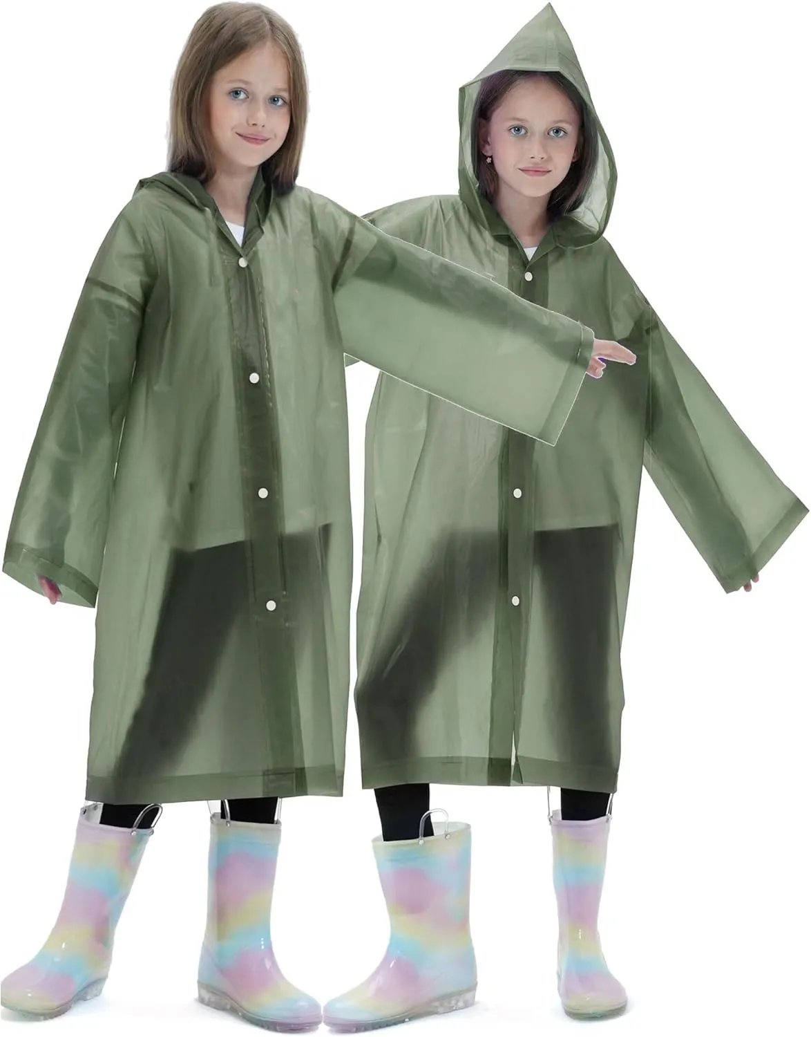 2 Pack Raincoats for Kids, Borogo Reusable Rain Ponchos with Hood and Sleeves Rain Coats for Boys and Girls