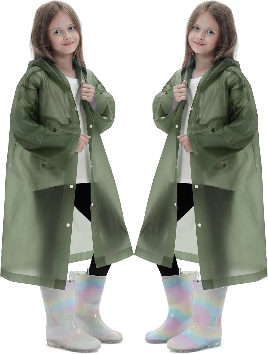 2 Pack Raincoats for Kids, Borogo Reusable Rain Ponchos with Hood and Sleeves Rain Coats for Boys and Girls