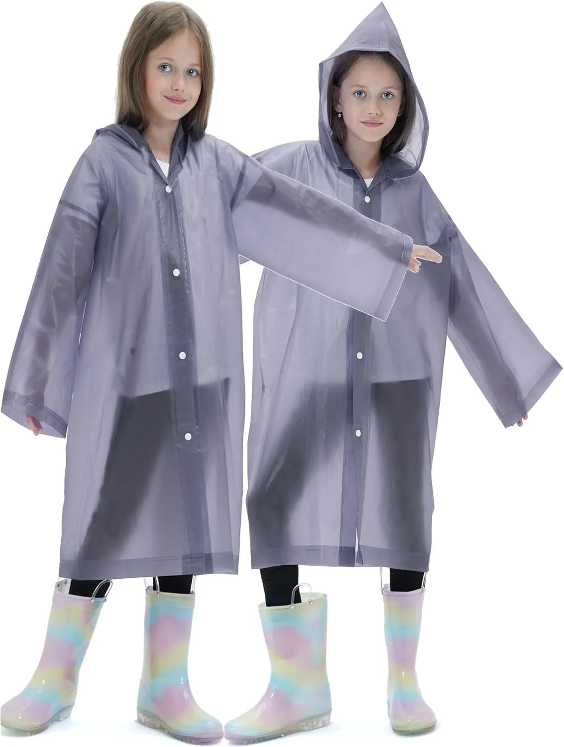 2 Pack Raincoats for Kids, Borogo Reusable Rain Ponchos with Hood and Sleeves Rain Coats for Boys and Girls