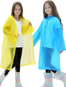 2 Pack Raincoats for Kids, Borogo Reusable Rain Ponchos with Hood and Sleeves Rain Coats for Boys and Girls