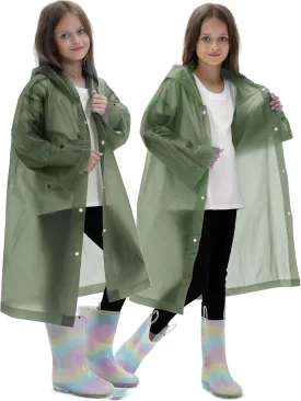 2 Pack Raincoats for Kids, Borogo Reusable Rain Ponchos with Hood and Sleeves Rain Coats for Boys and Girls