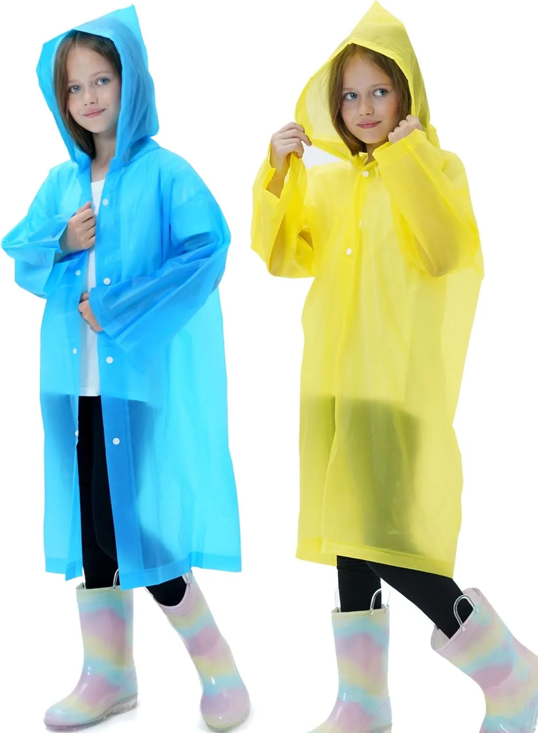 2 Pack Raincoats for Kids, Borogo Reusable Rain Ponchos with Hood and Sleeves Rain Coats for Boys and Girls