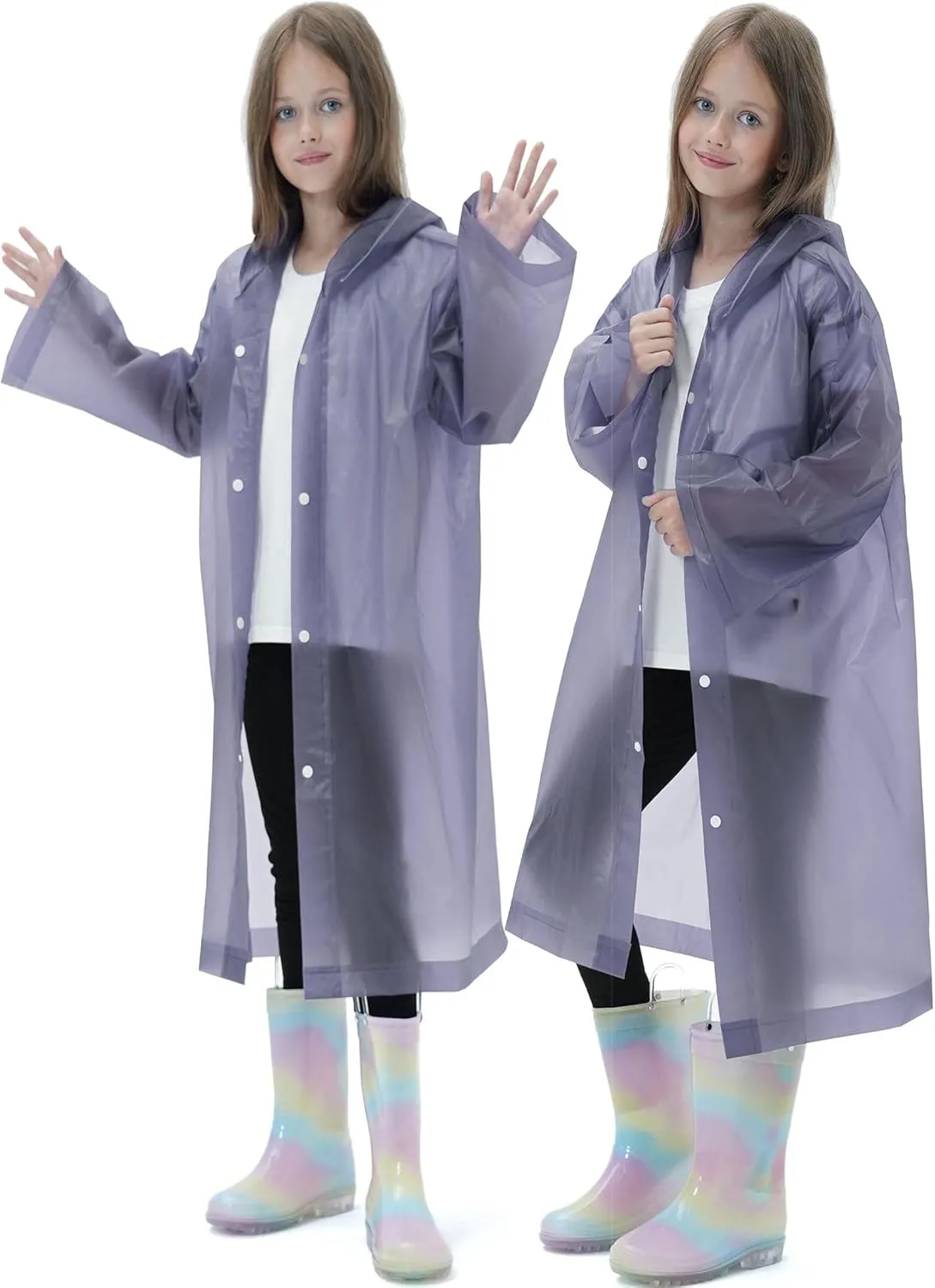 2 Pack Raincoats for Kids, Borogo Reusable Rain Ponchos with Hood and Sleeves Rain Coats for Boys and Girls
