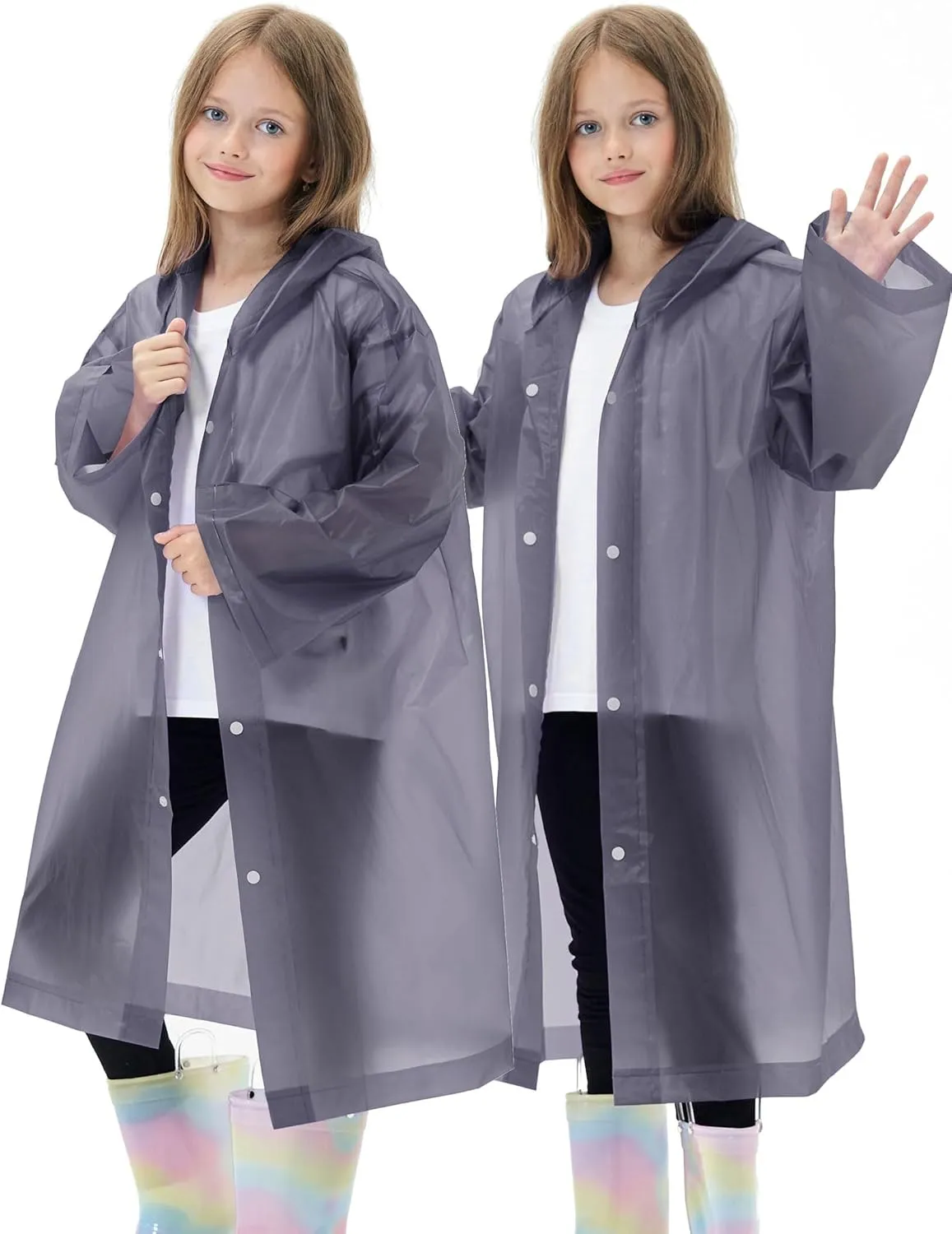 2 Pack Waterproof Raincoats for Kids Reusable,EVA Rain Ponchos Emergency Rain Jacket for Children, Boys and Girls