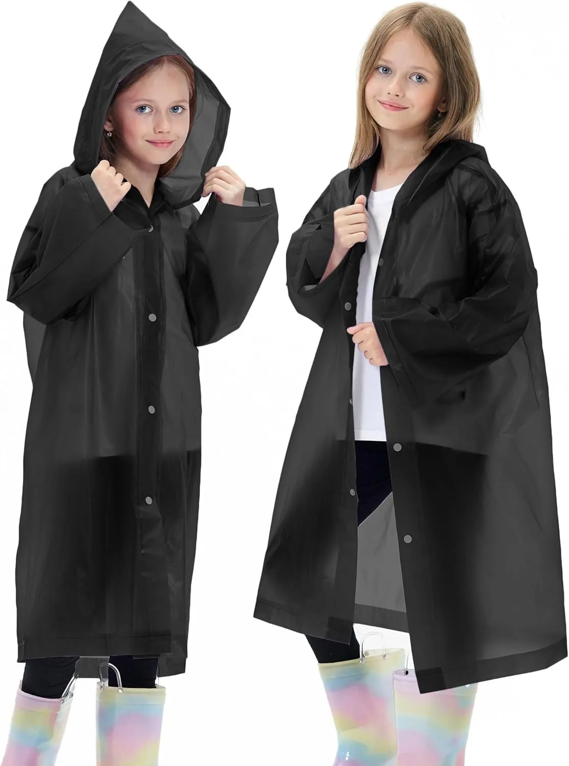 2 Pack Waterproof Raincoats for Kids Reusable,EVA Rain Ponchos Emergency Rain Jacket for Children, Boys and Girls