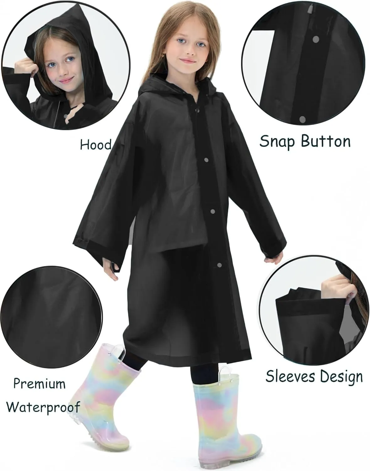 2 Pack Waterproof Raincoats for Kids Reusable,EVA Rain Ponchos Emergency Rain Jacket for Children, Boys and Girls