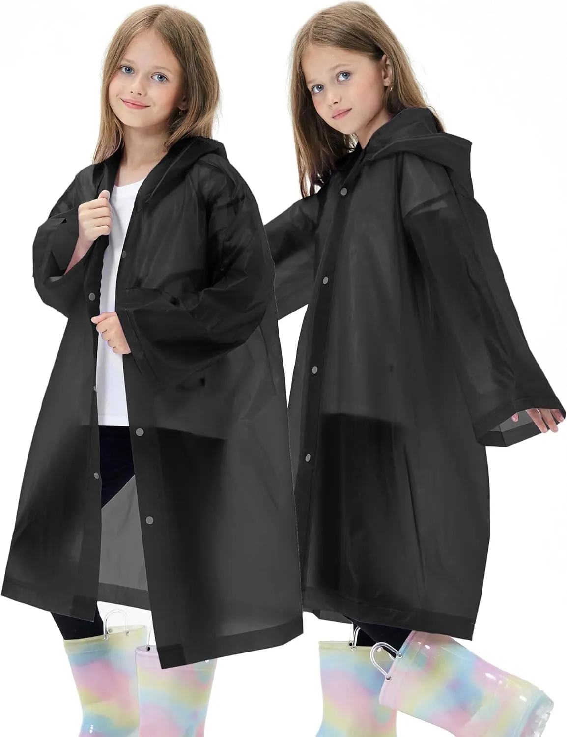 2 Pack Waterproof Raincoats for Kids Reusable,EVA Rain Ponchos Emergency Rain Jacket for Children, Boys and Girls