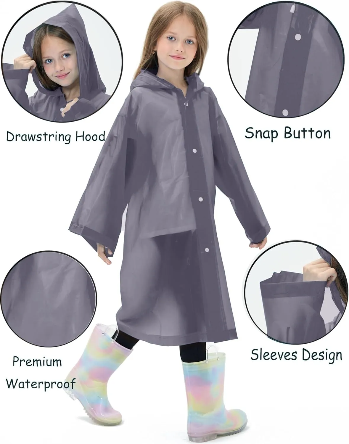 2 Pack Waterproof Raincoats for Kids Reusable,EVA Rain Ponchos Emergency Rain Jacket for Children, Boys and Girls