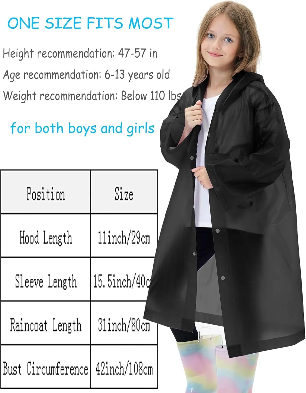 2 Pack Waterproof Raincoats for Kids Reusable,EVA Rain Ponchos Emergency Rain Jacket for Children, Boys and Girls