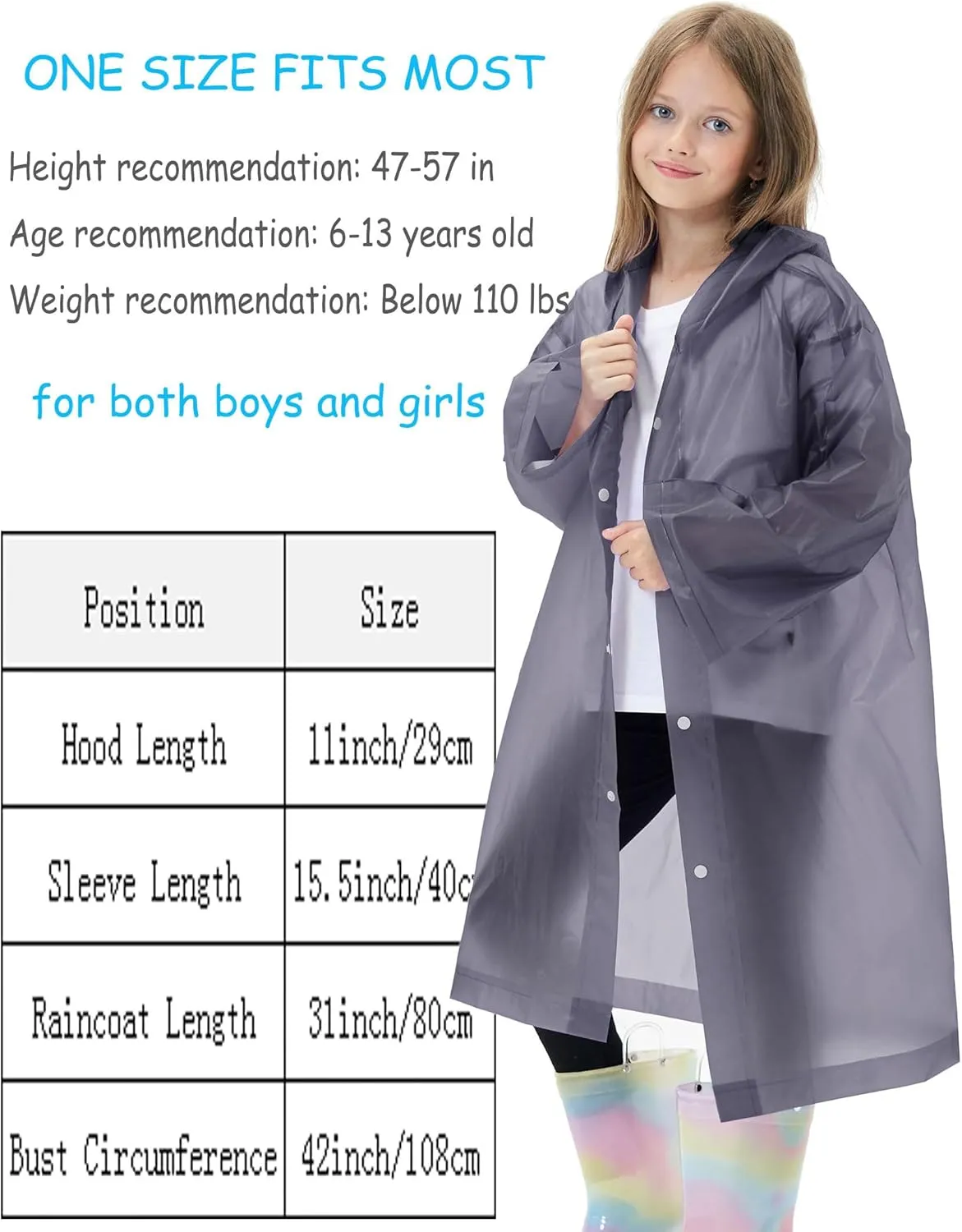 2 Pack Waterproof Raincoats for Kids Reusable,EVA Rain Ponchos Emergency Rain Jacket for Children, Boys and Girls