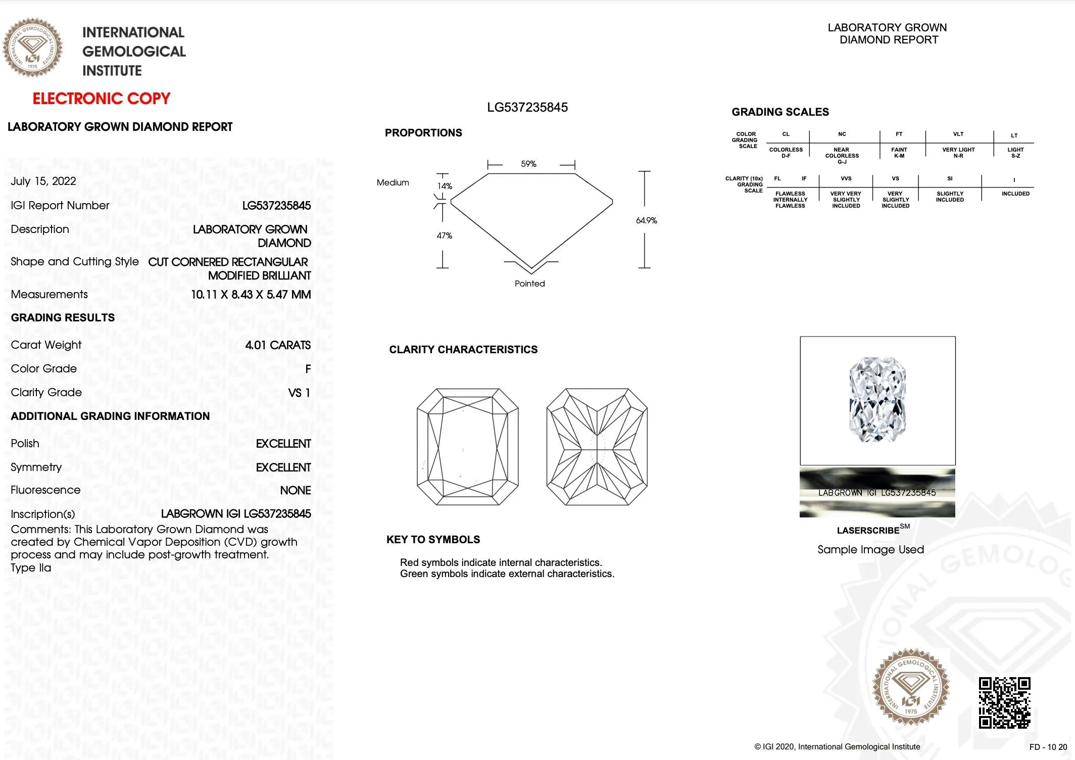 4.01 Carat F/VS1 Elongated Radiant Cut Lab Grown Diamond CVD | Loose
