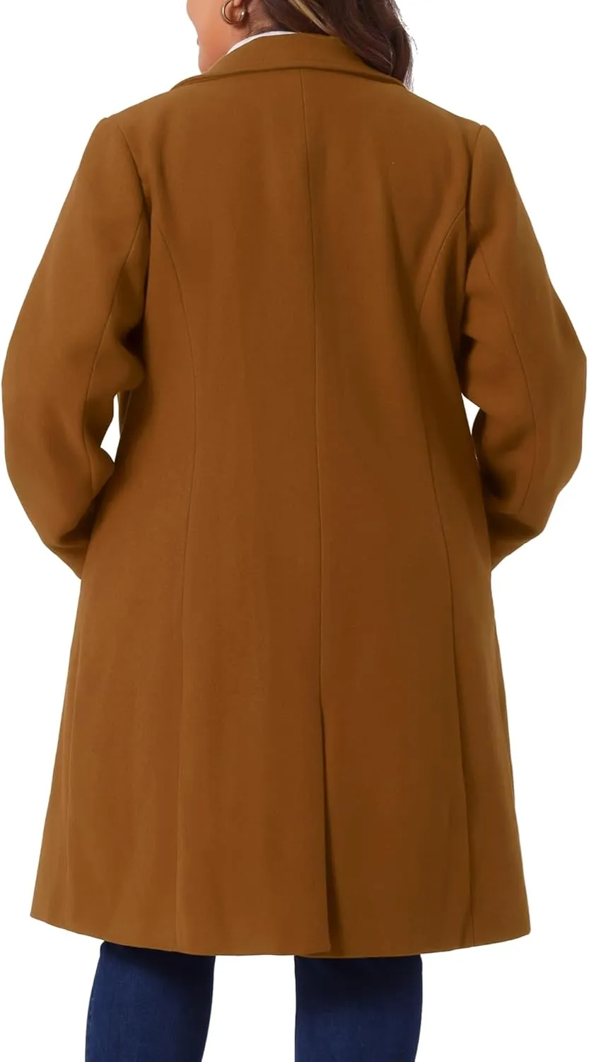 Agnes Orinda Plus Size Long Coats for Women Notched Lapel Winter Warm Double Breasted Coat