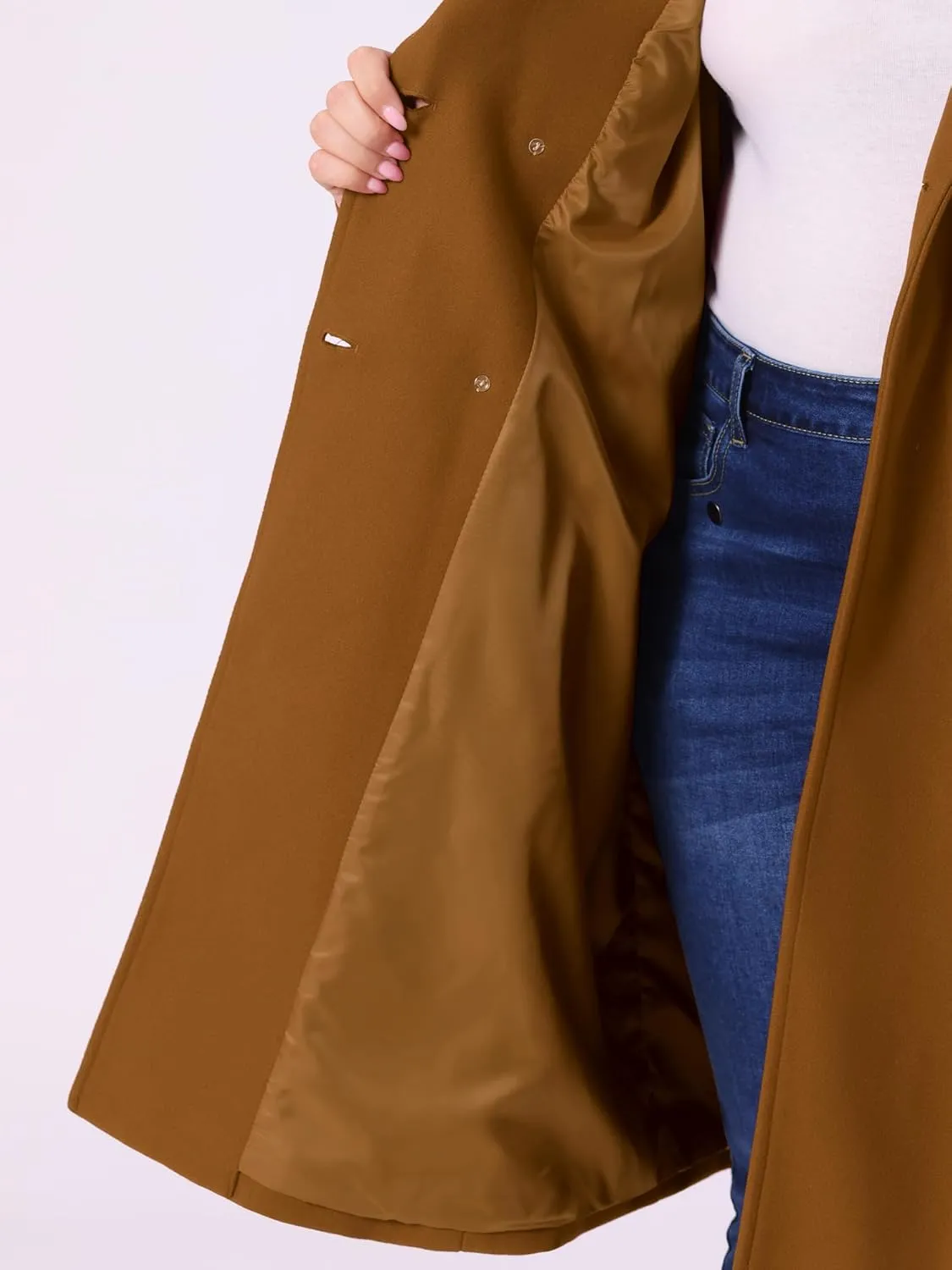 Agnes Orinda Plus Size Long Coats for Women Notched Lapel Winter Warm Double Breasted Coat