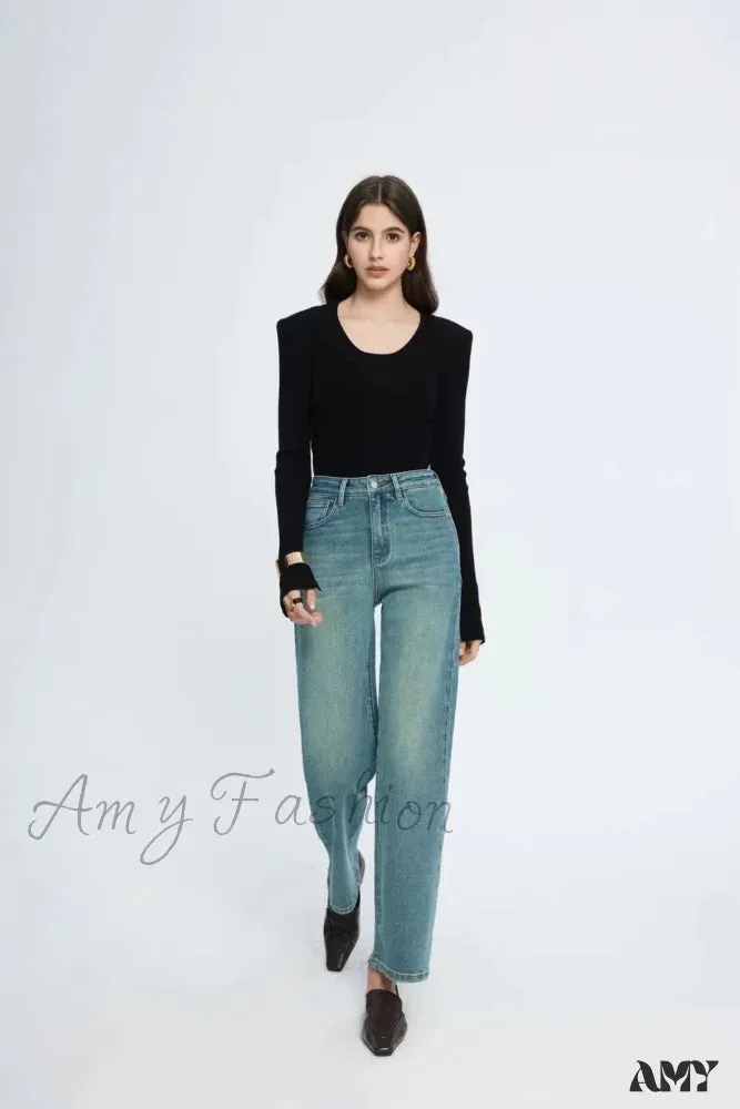 Amy Fashion - Straight Leg Denim Pant New Korean Straight Woman Female Spring 2024 Jean