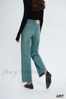 Amy Fashion - Straight Leg Denim Pant New Korean Straight Woman Female Spring 2024 Jean