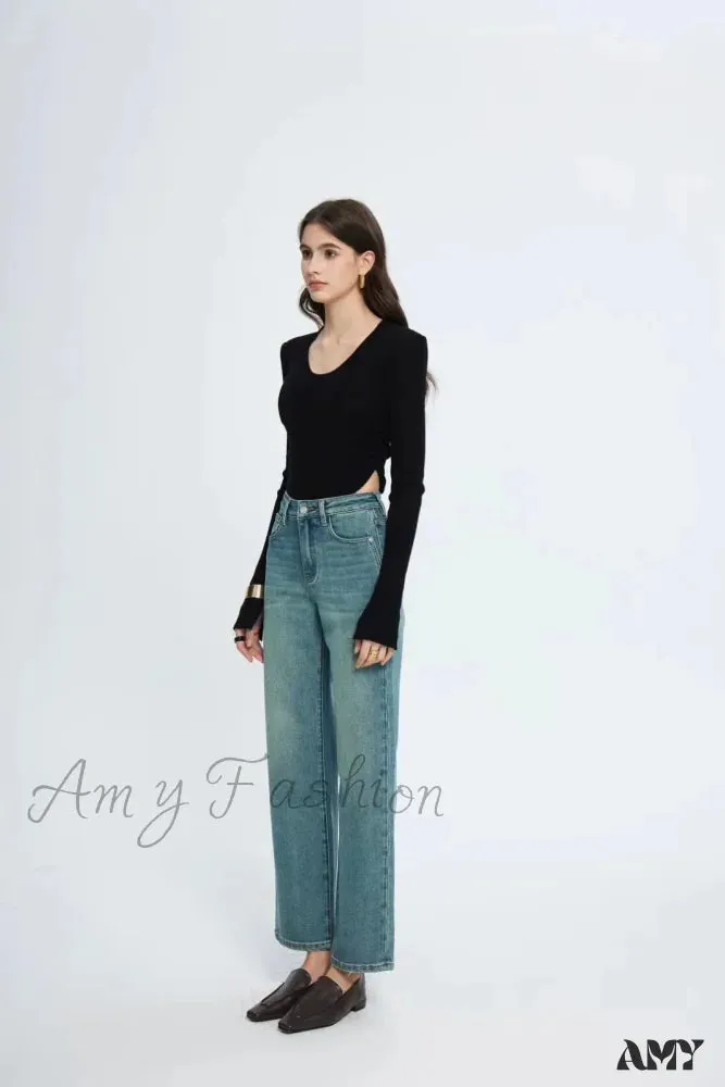 Amy Fashion - Straight Leg Denim Pant New Korean Straight Woman Female Spring 2024 Jean
