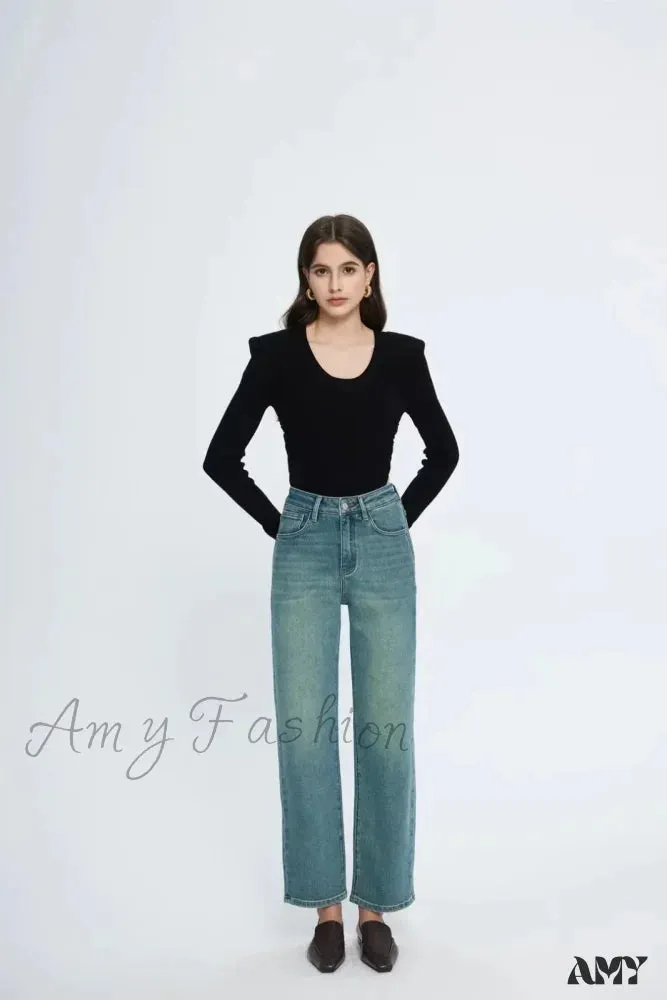Amy Fashion - Straight Leg Denim Pant New Korean Straight Woman Female Spring 2024 Jean