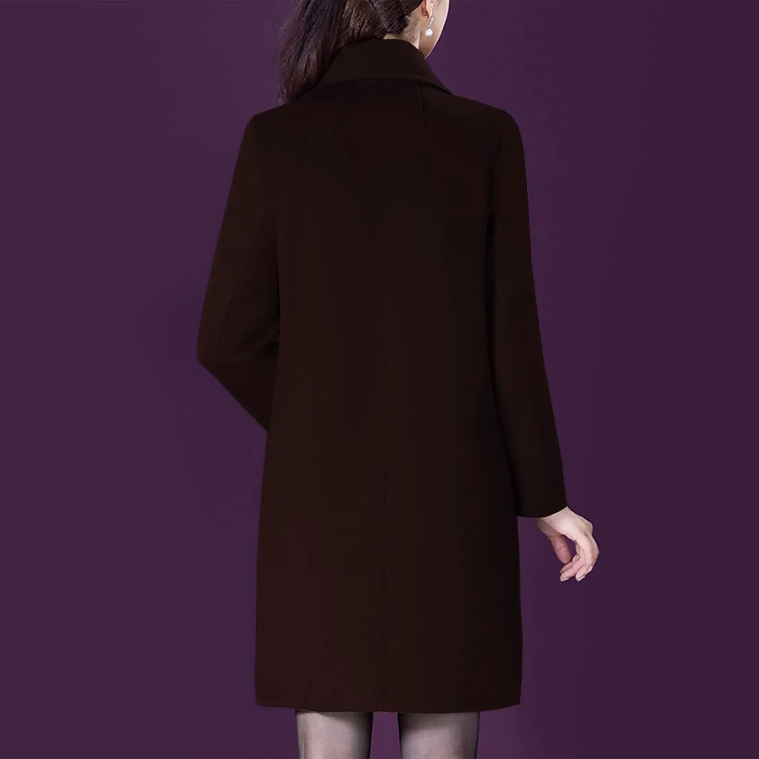 Aprsfn Women's Winter Wool Coats Long Sleeve One Buttoned Pea Coats Notched Lapel Jackets Mid-Length Windproof Overcoat