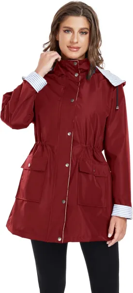 Arthas Women Light Rain Jacket Waterproof Active Outdoor Trench Raincoat with Hood Lightweight Plus Size for Girls