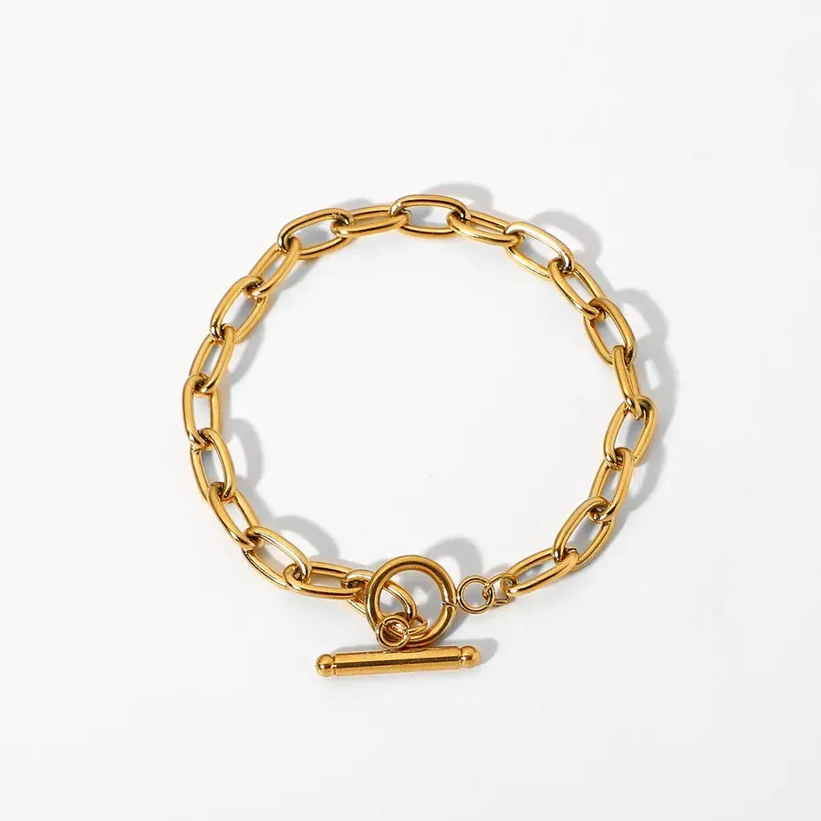 B9.OT circle Gold Plated Stainless Steel Oval Bracelet