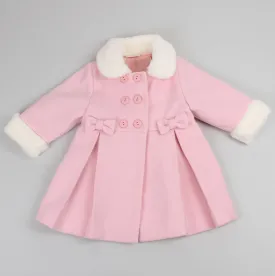 Baby Girls Pea Coat With Faux Fur Trim - Pink