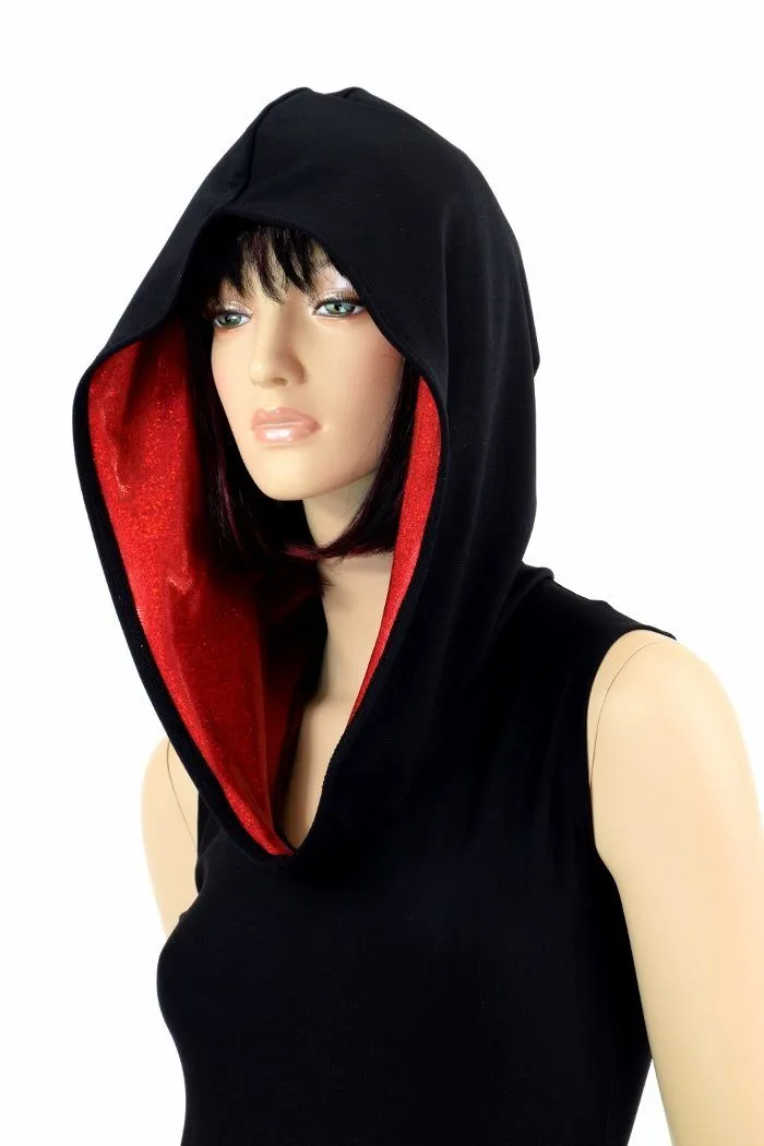 Black Romper with Red Hood Lining