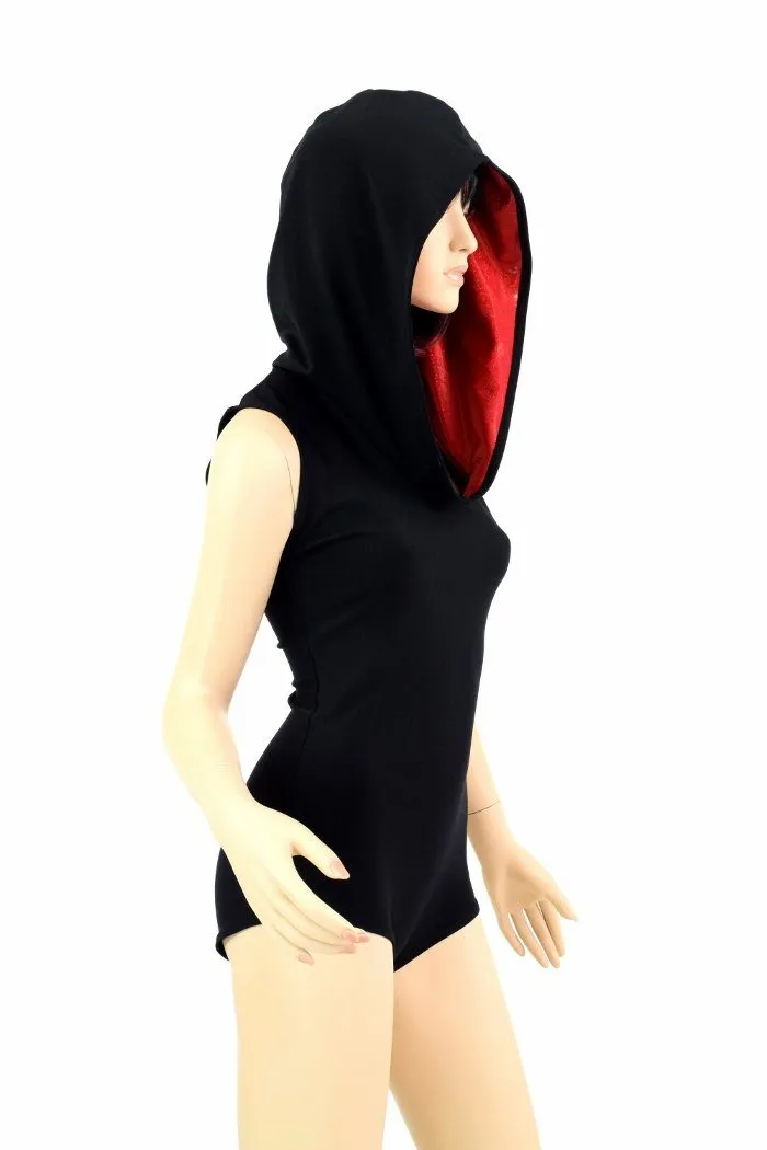 Black Romper with Red Hood Lining