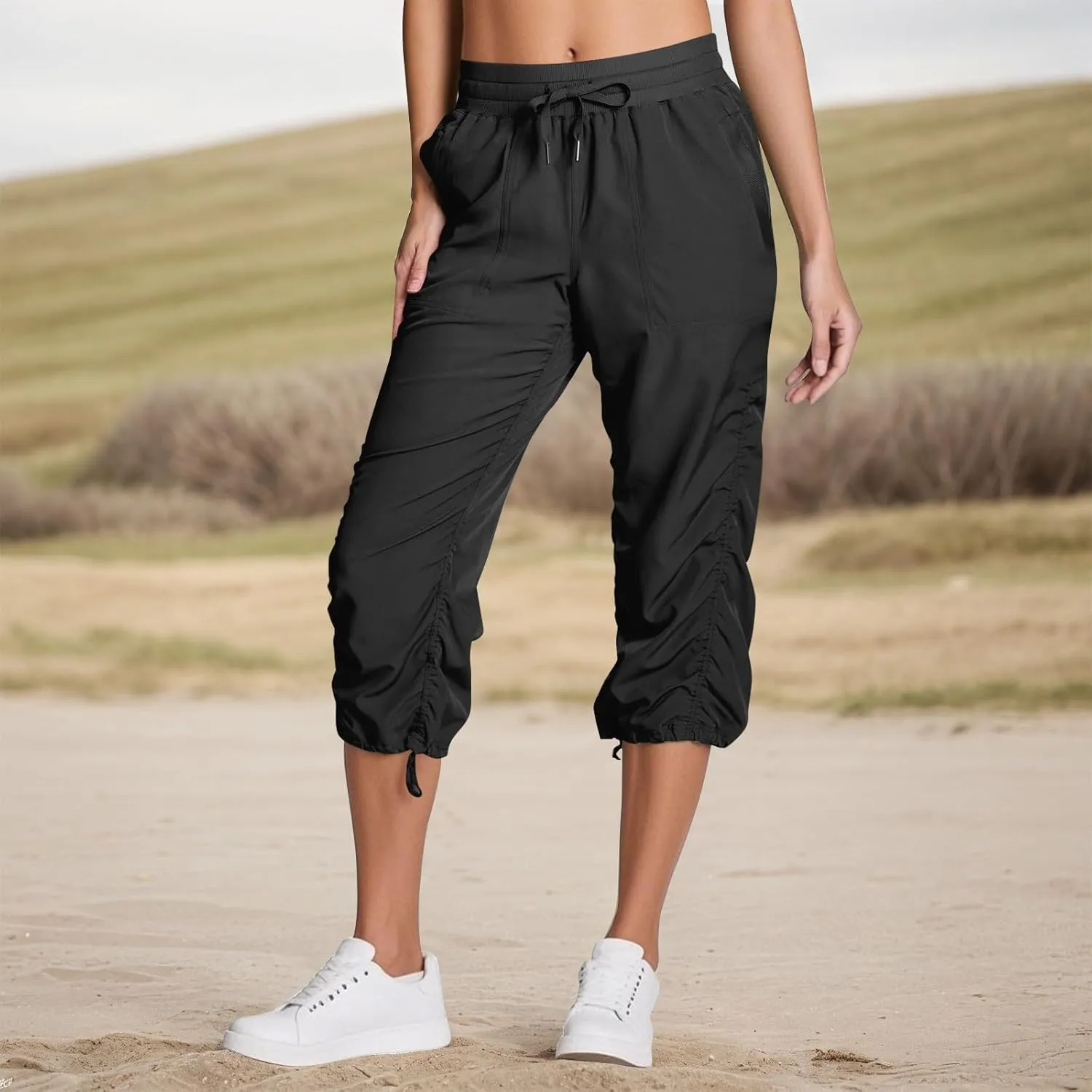 Capri Pants for Women Lightweight Quick-Dry Capris Outdoor Drawstring Hiking Pants with Pockets Soft Cargo Capris