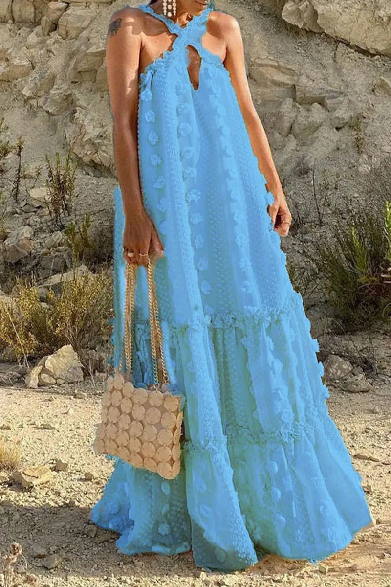 Casual British Style Solid Patchwork Halter A Line Dresses
