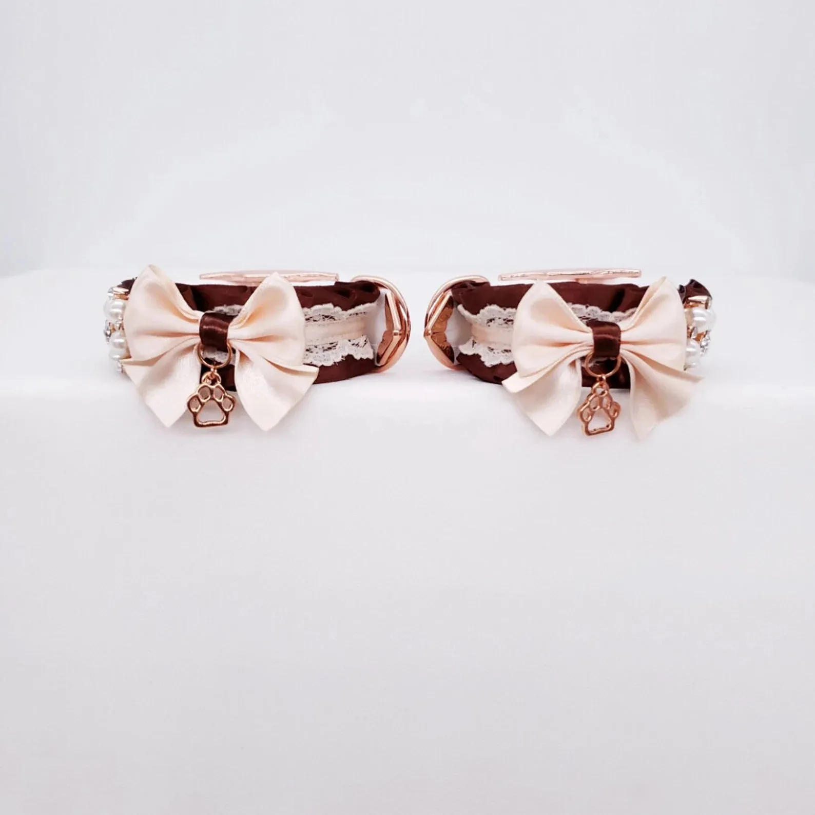 Chocolate and Cream Puppy Rose Gold BDSM Cuffs