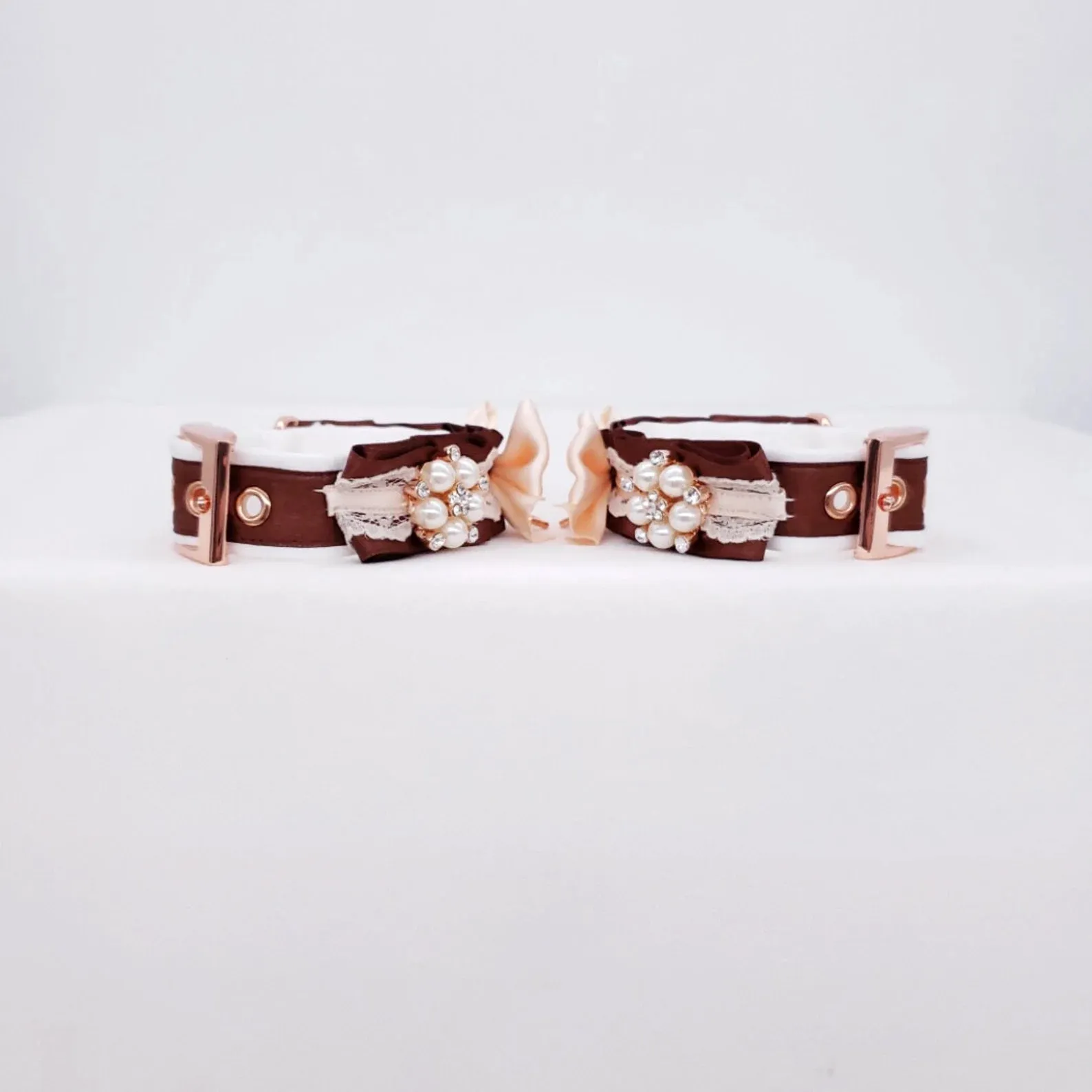 Chocolate and Cream Puppy Rose Gold BDSM Cuffs