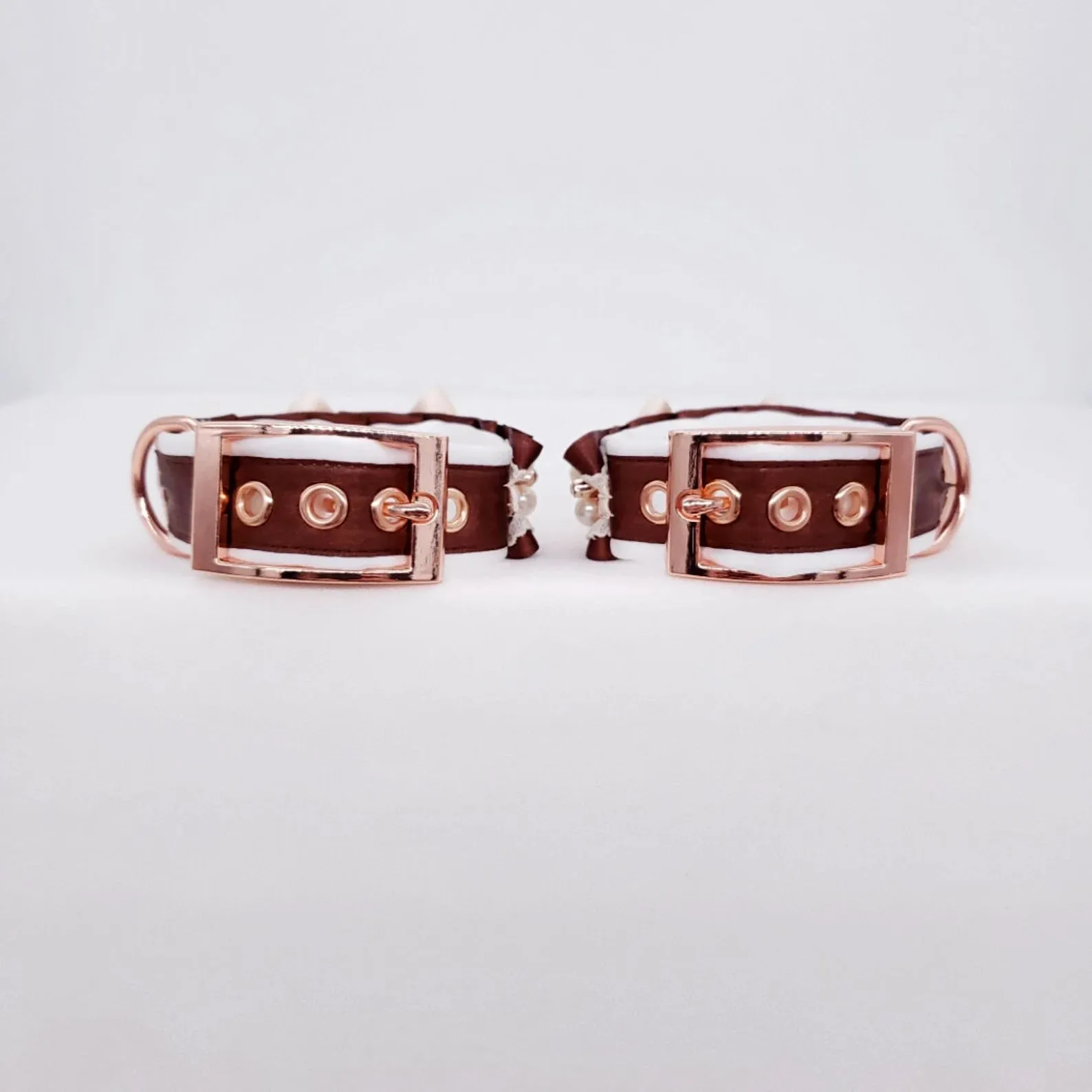 Chocolate and Cream Puppy Rose Gold BDSM Cuffs