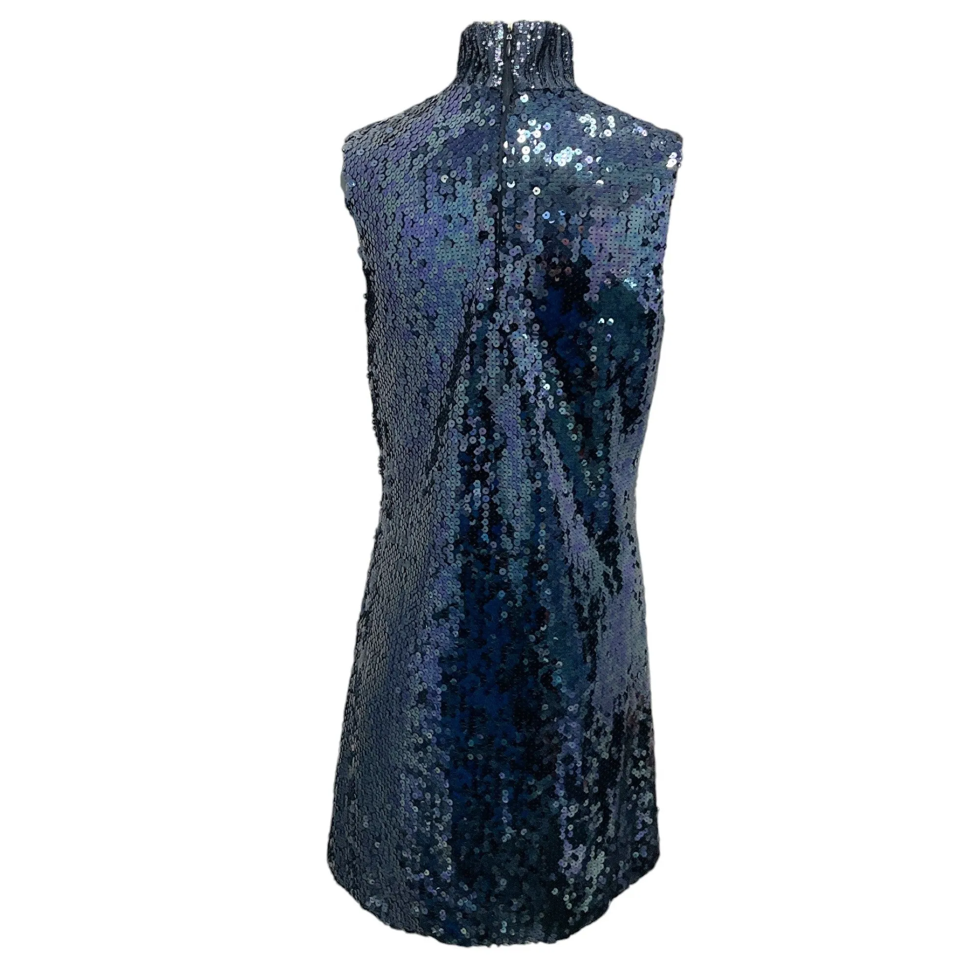 Christian Dior Navy Blue Sequined Sleeveless Mock Neck Dress