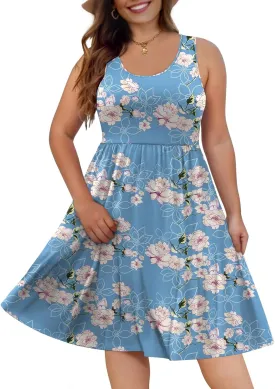 DB MOON Womens Sleeveless Dresses with Pockets Summer Casual Knee Length Sundress
