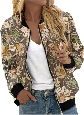 Firzero Fall Jackets for Women 2024 Full Zip Bomber Jacket Lightweight Fall Winter Coats Long Sleeve Oversized Windbreaker