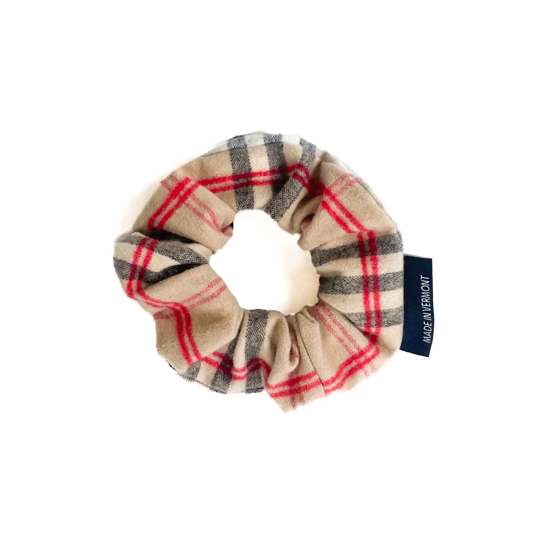 Flannel Scrunchie - Tan Red & Black