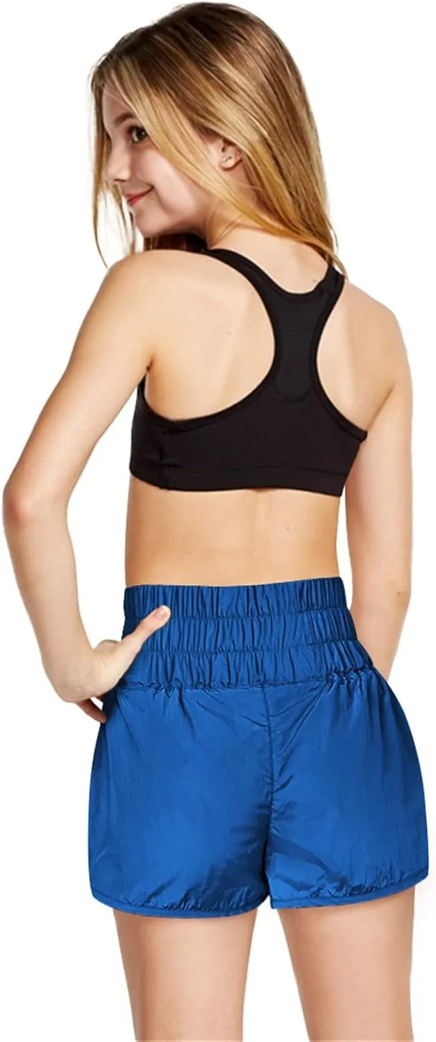 Flowy Shorts for Teen Girls High Waist Smocked Quick Dry Gym Workout Athletic Shorts Preppy Youth Butterfly Shorts