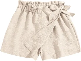 Girls' Casual Ruffled Paperbag Waist Shorts Tie Side Wide Leg Shorts