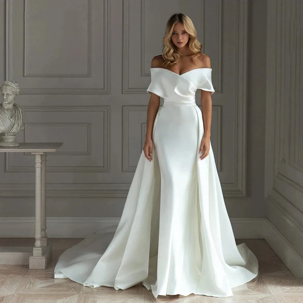 Gorgeous Women's Wedding Dresses Satin Mermaid Vestido De Noiva Fashion Princess Bridal Gowns Robe De Mariée Vestido Noiva