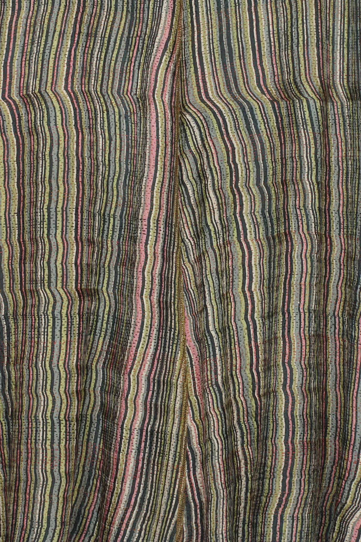 GREEN STRIPE W VINTAGE BACKING KANTHA A-LINE VEST - gt2203-grn -