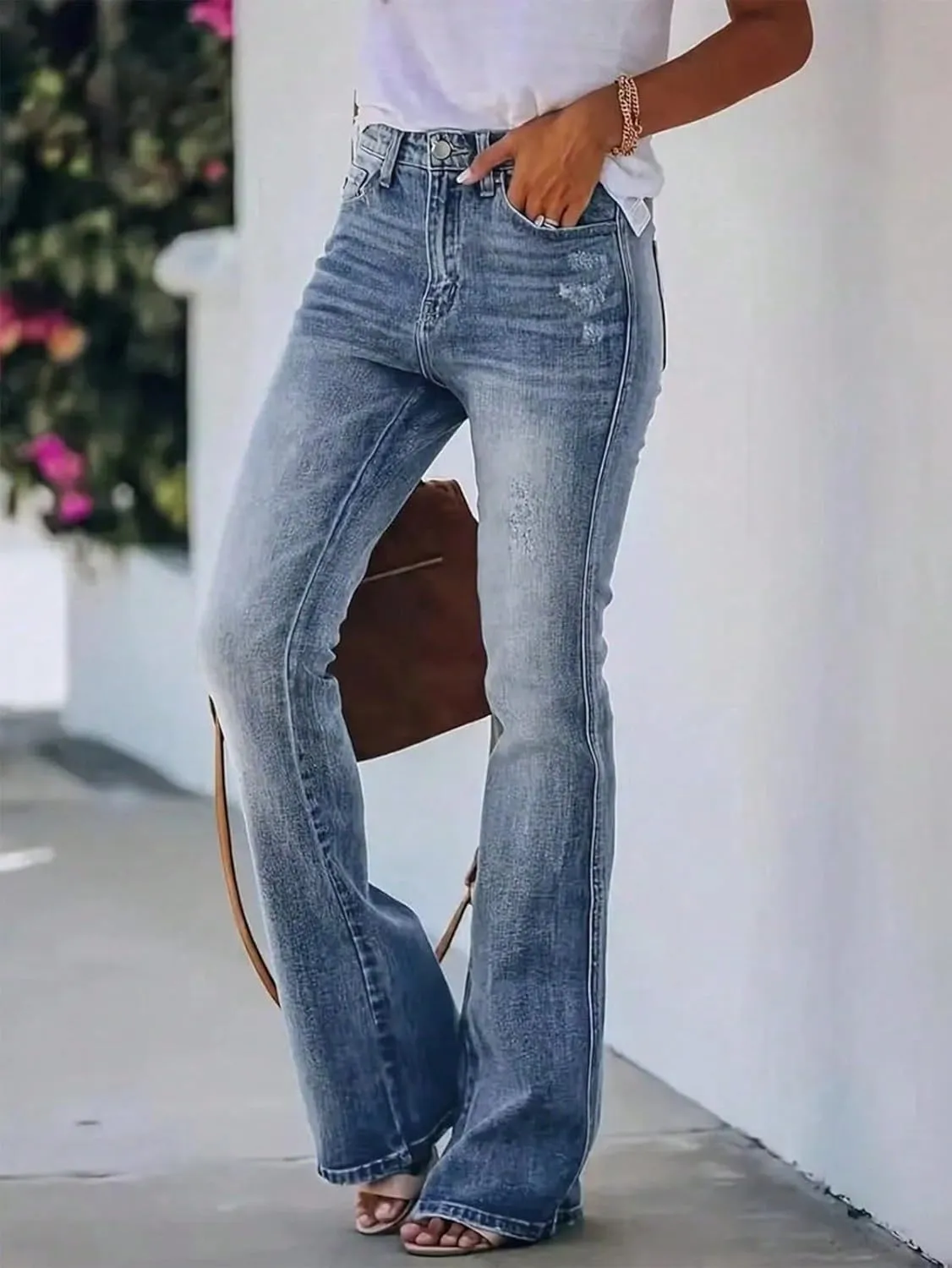 High Rise Flare Jeans for Woman Denim Distressed Stretchy Bootcut Cowgirl Jeans Boyfriend Country Bell Bottom Pants